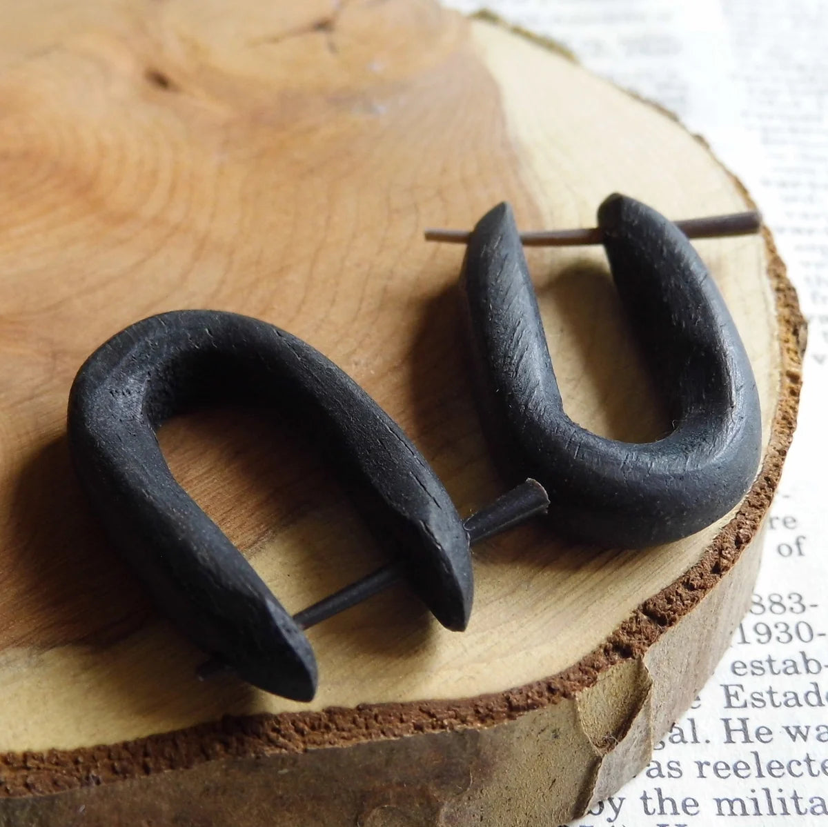 Black Wood Hoop Earrings