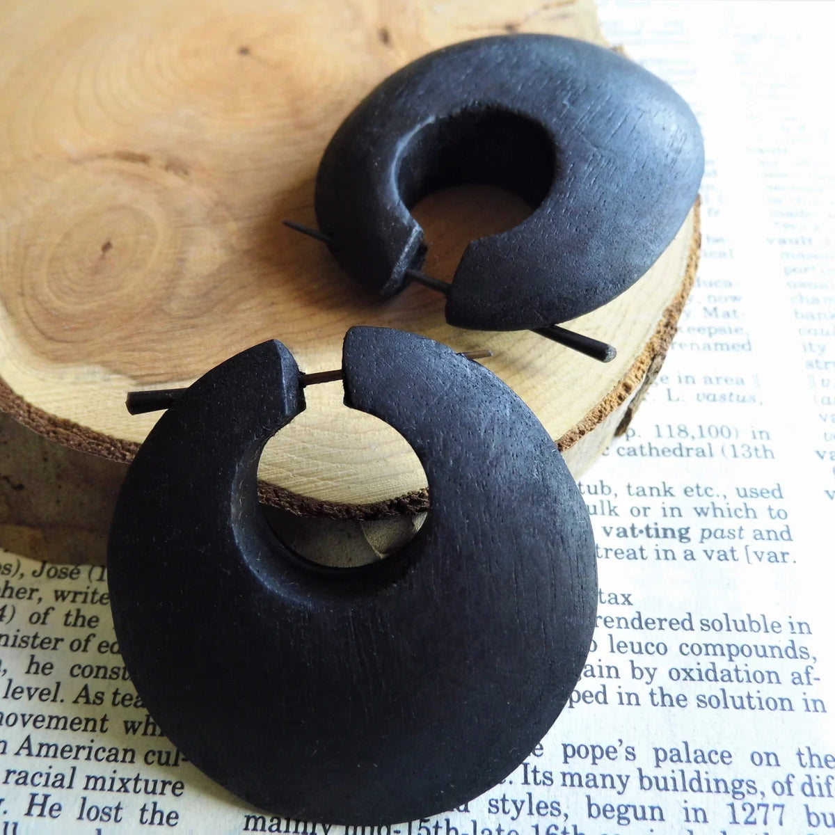 Large Black Wooden Earrings