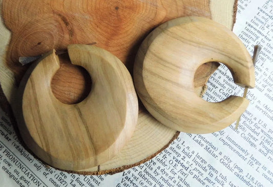 Extra Large Earrings Olive Wood Hoops