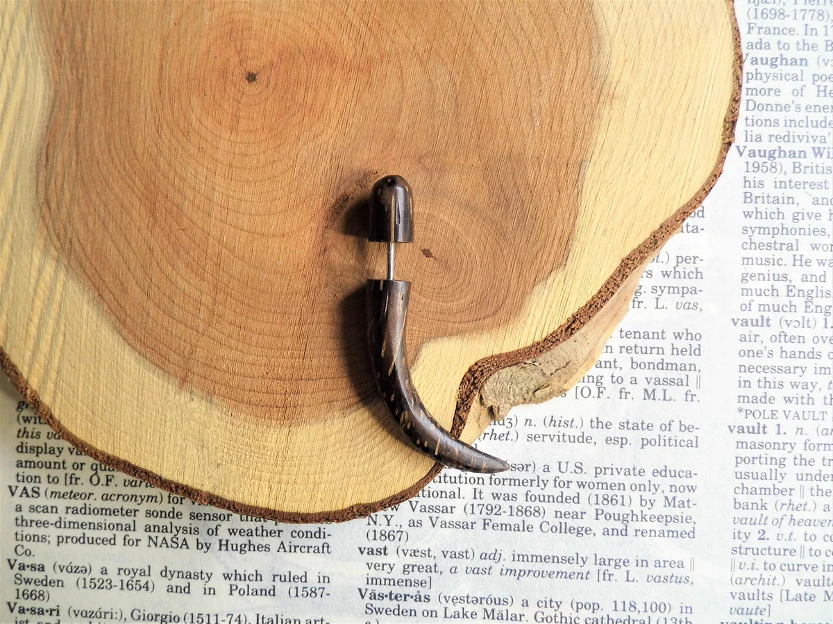 Faux Stretcher Brown Coco Wood Earring