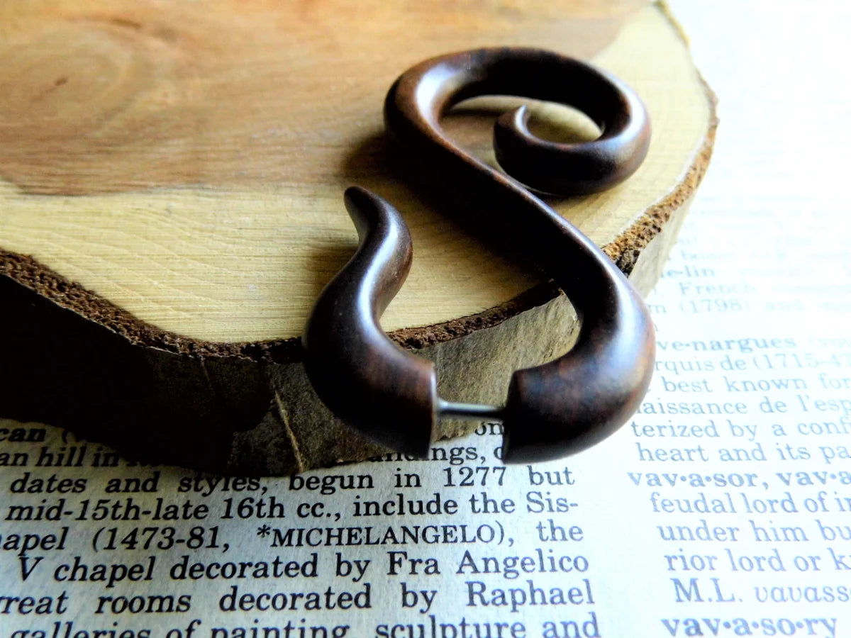 Wooden Earring Spiral Large Faux Taper