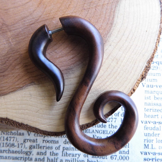 Wood Earring Spiral Faux Expander Hoop