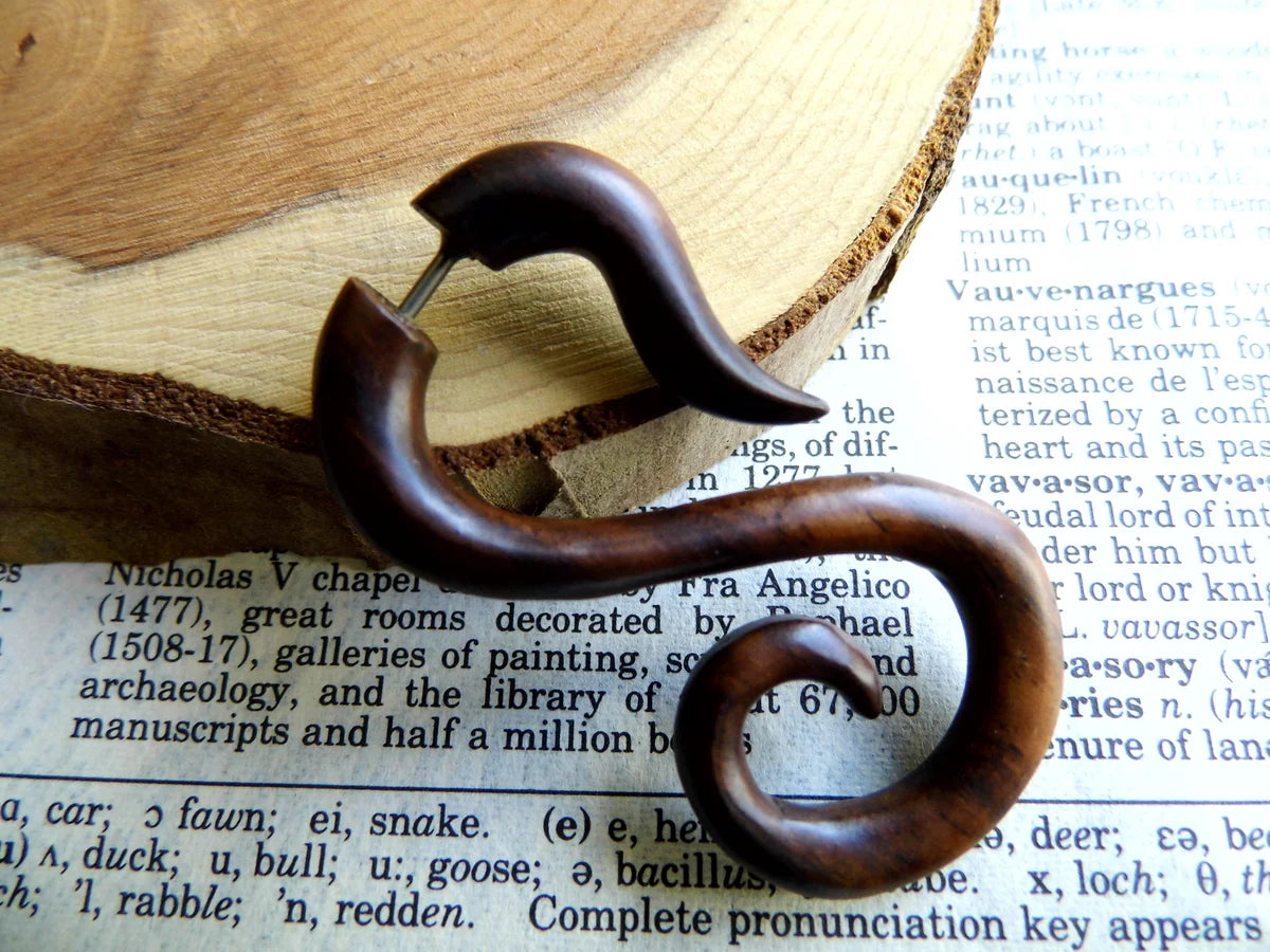 Wood Earring Spiral Faux Expander Hoop