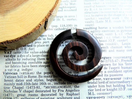 Wooden Earring Spiral Single Faux Gauge
