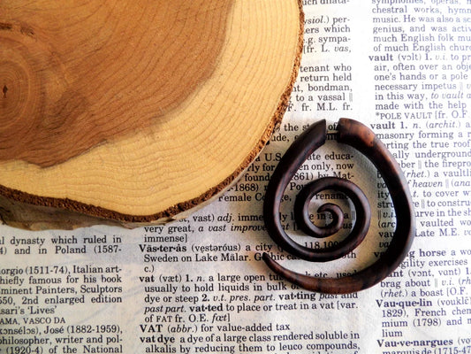 Large Spiral Wood Earring Faux Gauge