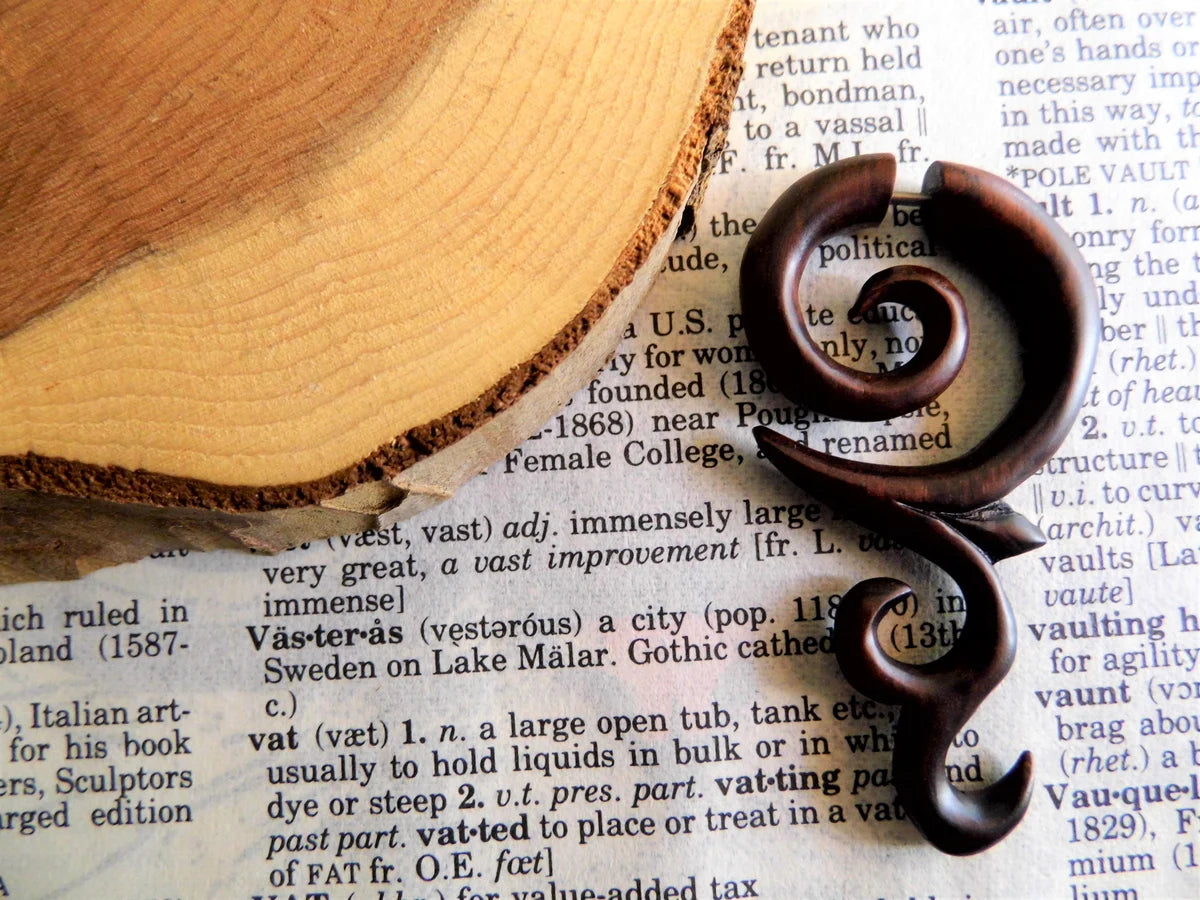 Wood Earring Tribal Ethnic Faux Gauge