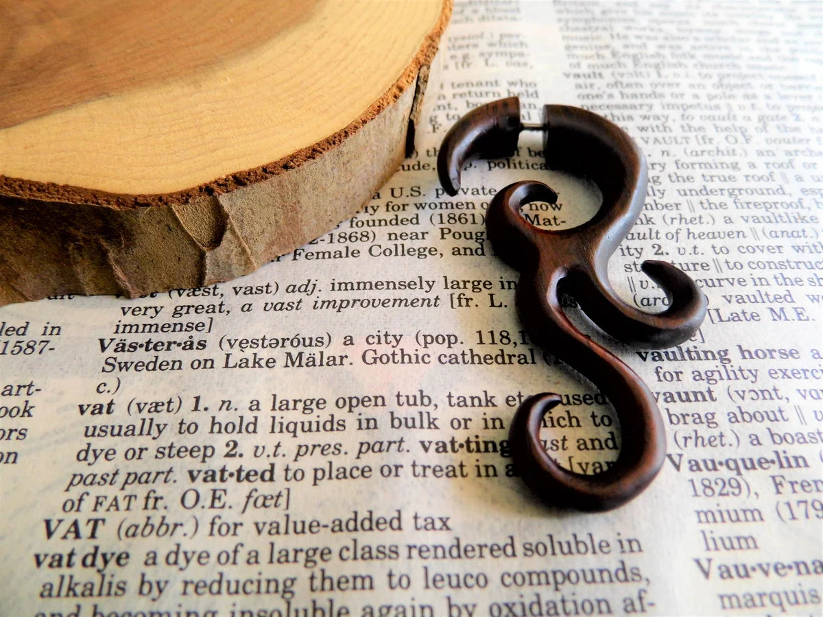 Wood Earring Ethnic Tribal Faux Gauge