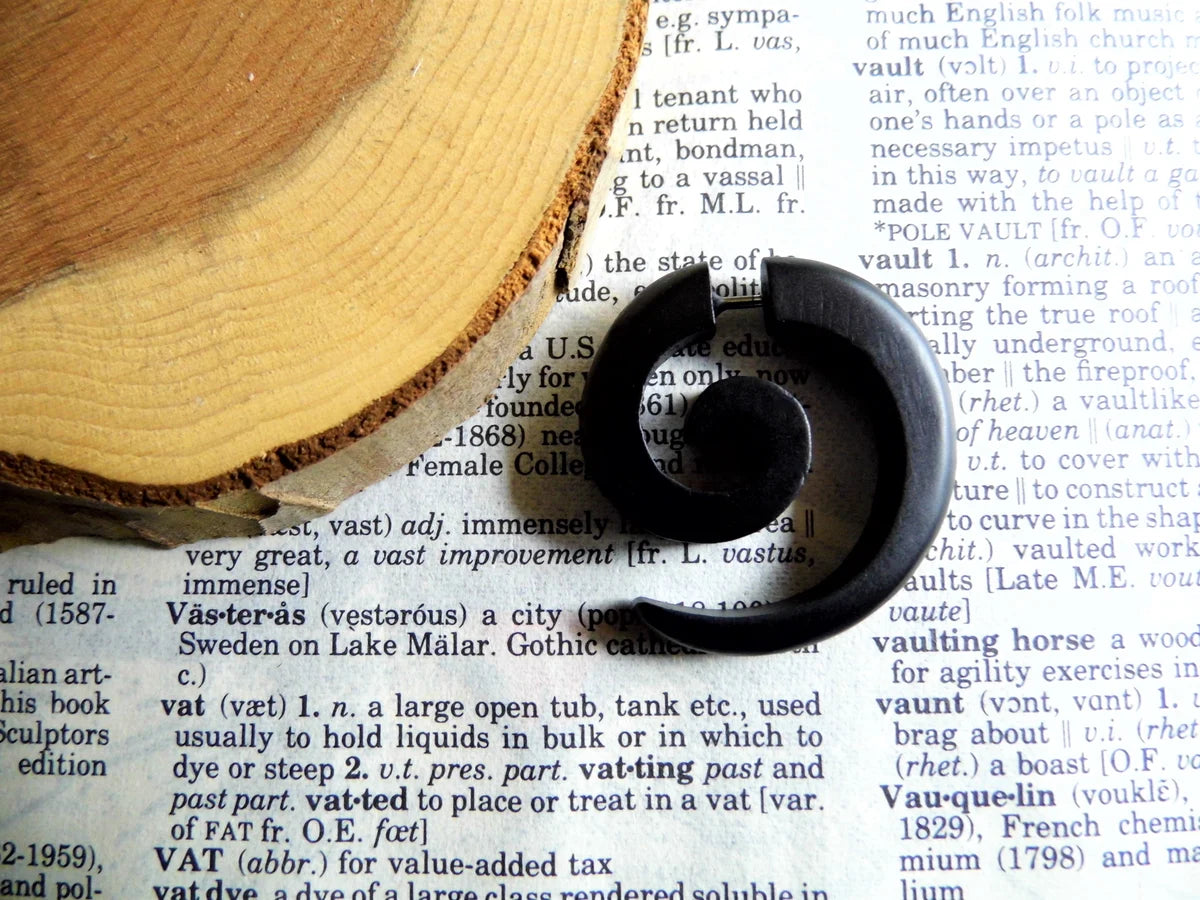 Black Wooden Spiral Earring Men Women
