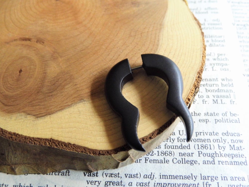 Black Wood Earring Crescent Faux Gauge
