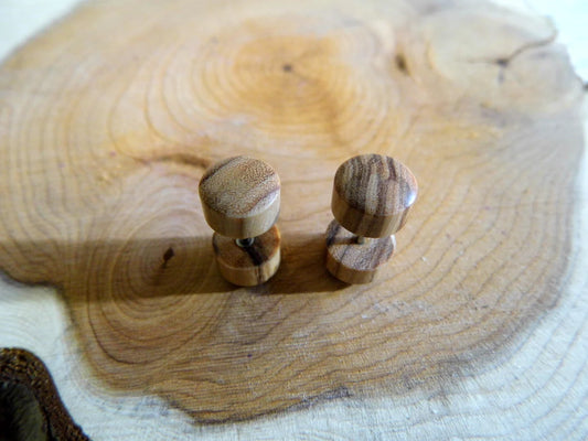 Olive Wood Studs Earrings Faux Plugs