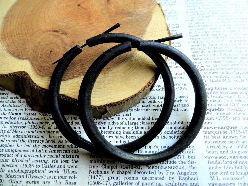 Extra Large Black Wood Hoops Thin Earrings