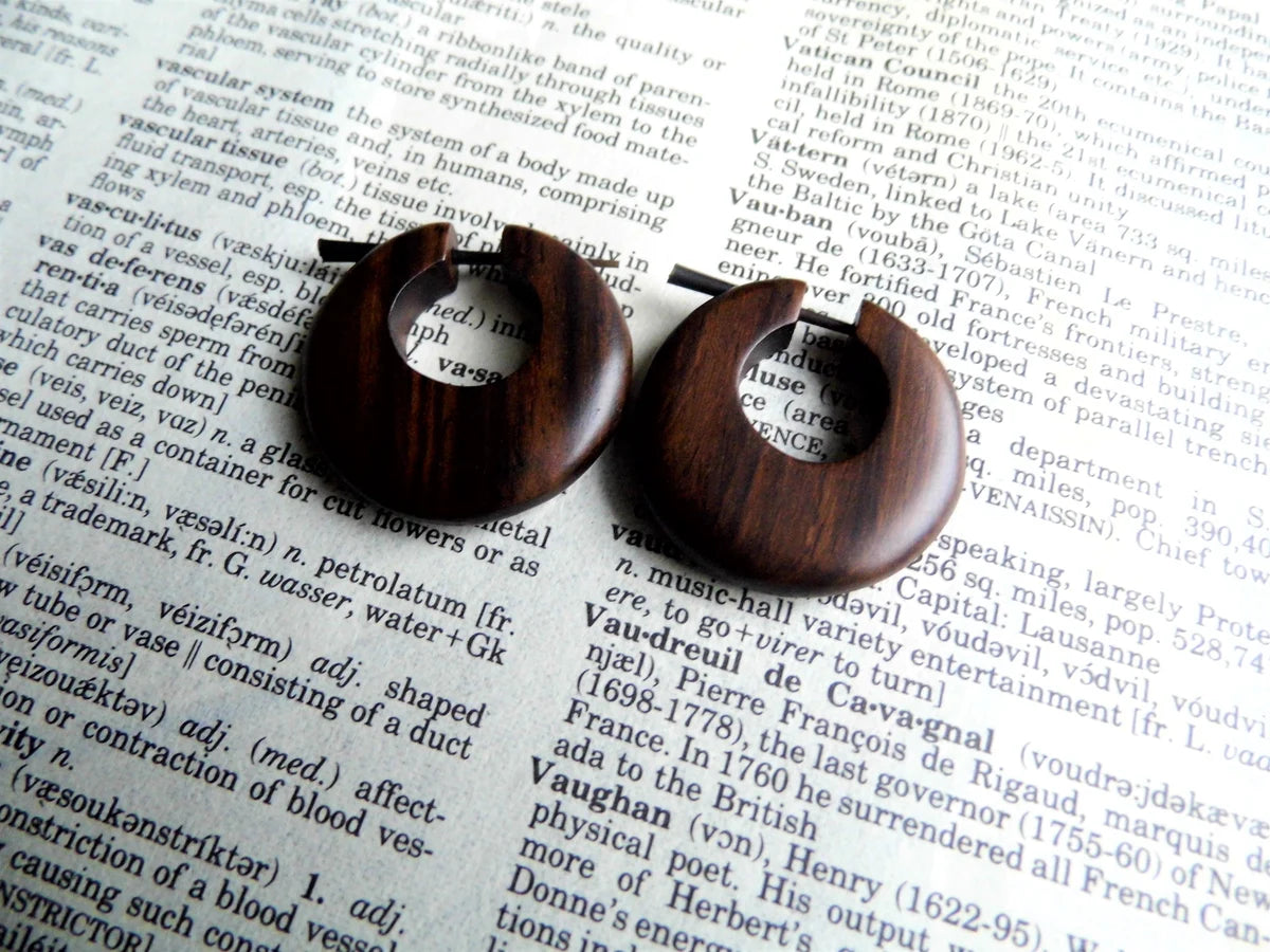Wooden Hoops Earrings Small Round Deep Brown