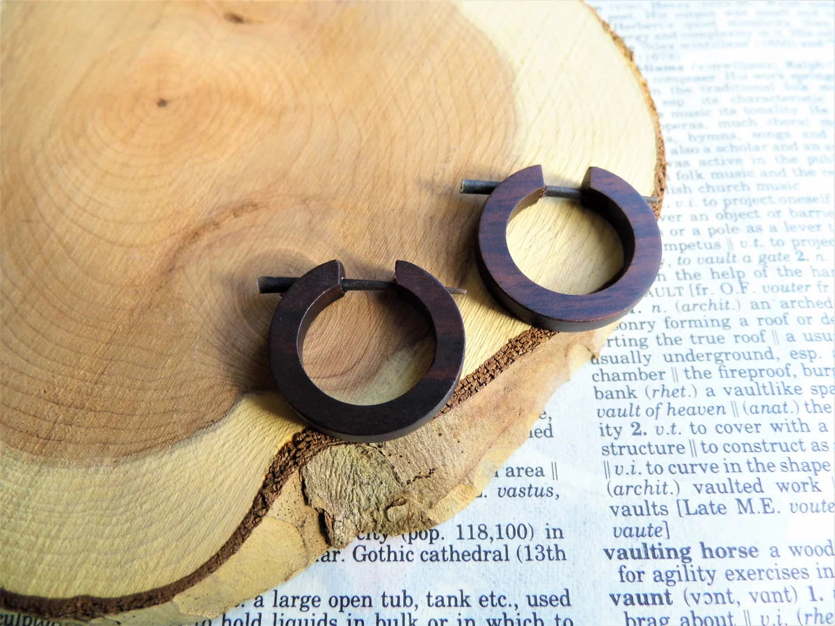 Brown Wooden Huggies Hoop Earrings Small