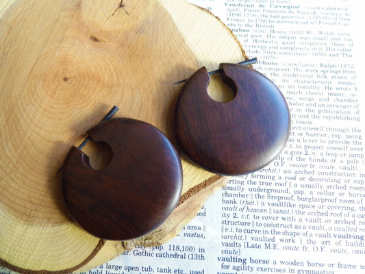Carved Wooden Earring Hoop Womens Earrings Large Brown
