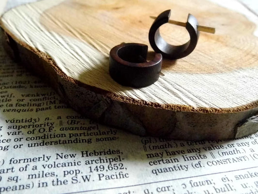 Wood Huggie Hoop Earrings Deep Brown