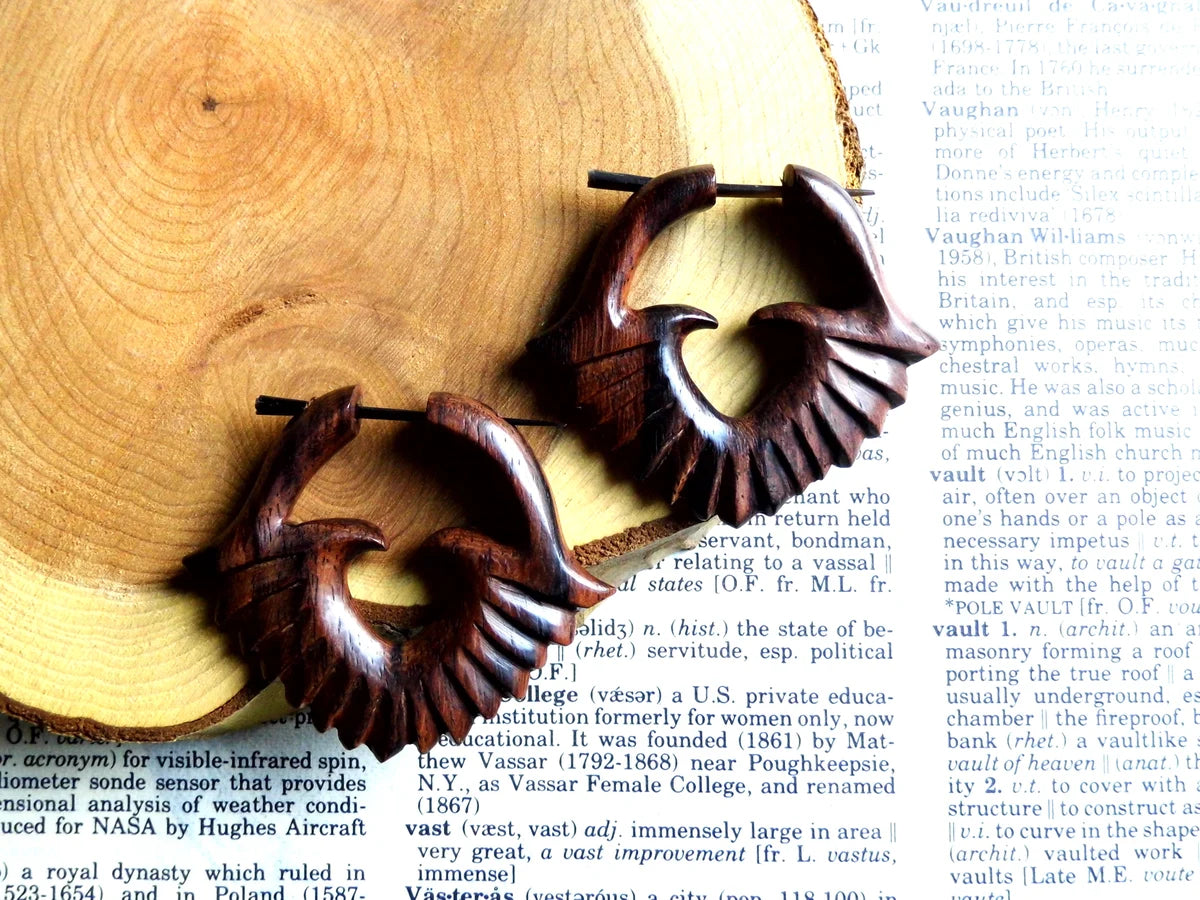 Wood Hoop Heart Earrings