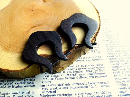 Black Circle Wooden Earrings Hoops