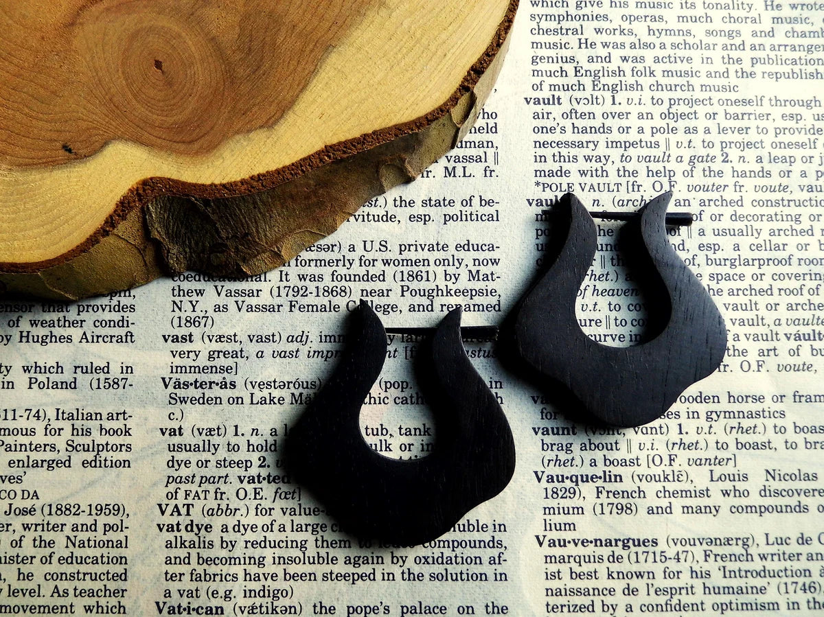 Black Circle Wooden Earrings Hoops