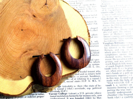 Rustic Oblong Wooden Hoops Womens Earrings
