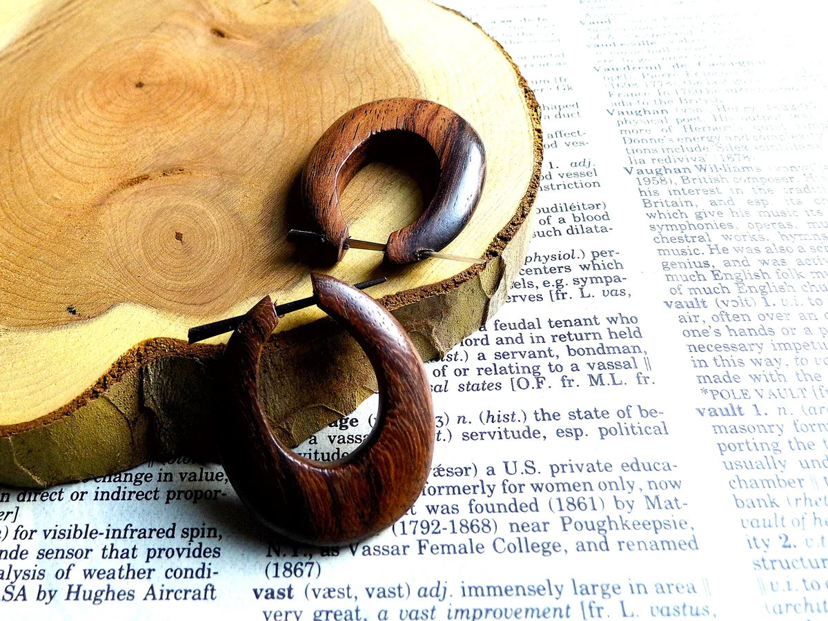Rustic Oblong Wooden Hoops Womens Earrings