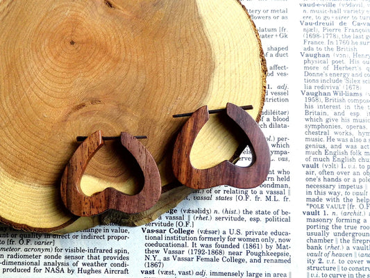 Rustic Flat Heart Earrings Wood