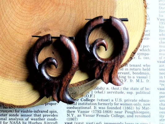 Fire Wood Hoops Wooden Earrings Wave