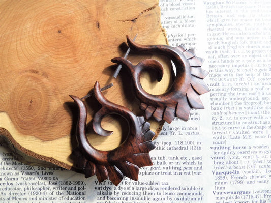 Large Tribal Fire Hoops Womens Wooden Earrings