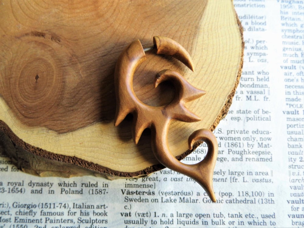 Large Light Wood Ethnic Faux Gauge Earring