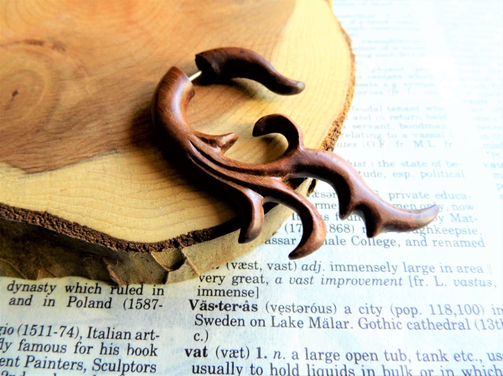 Large Faux Gauge Wooden Earring Tribal Hook