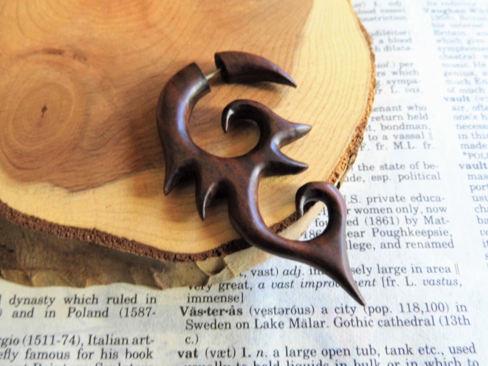Tribal Wood Earring Faux Gauge