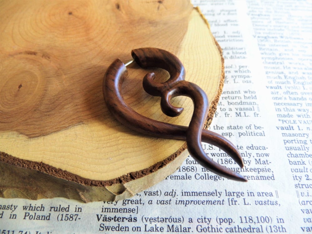 Large Wood Earring Faux Gauge Twister