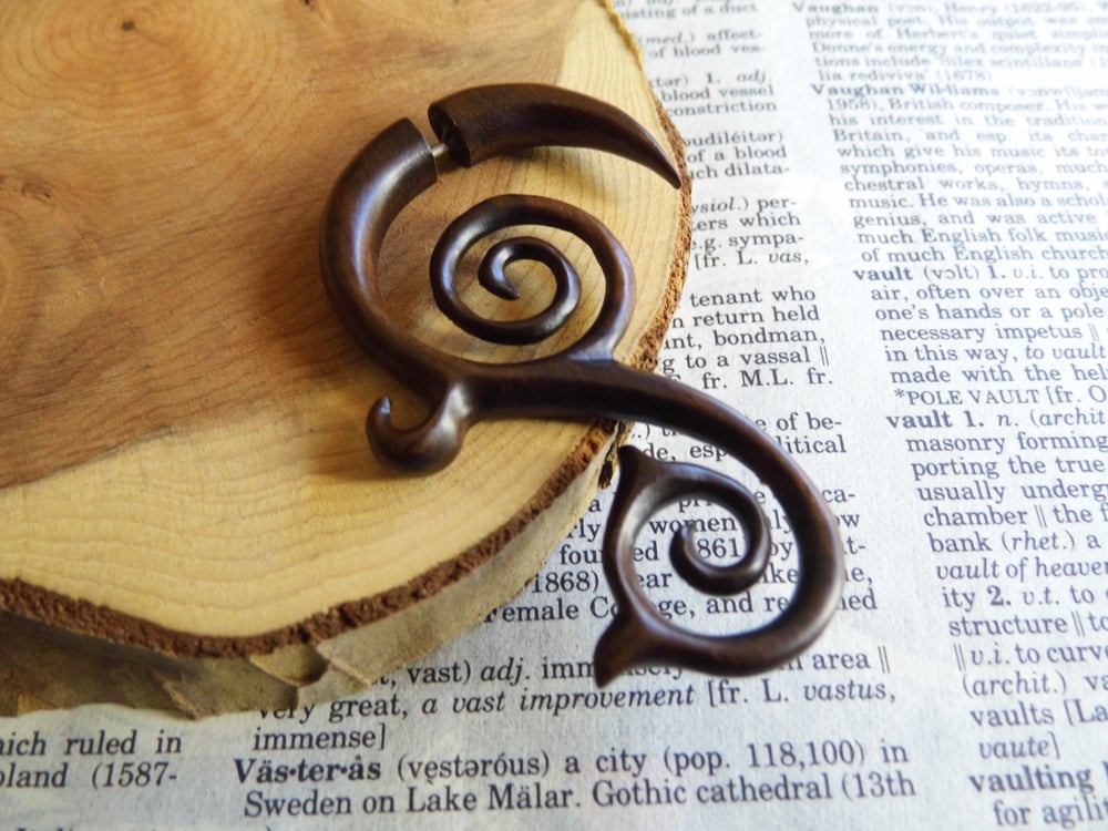 Extra Large Wood Earring Faux Gauge Spiral