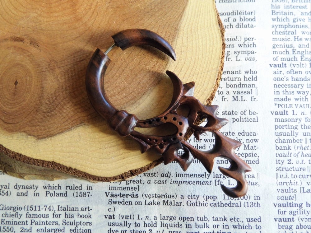 Tribal Wood Earring Large Faux Gauge