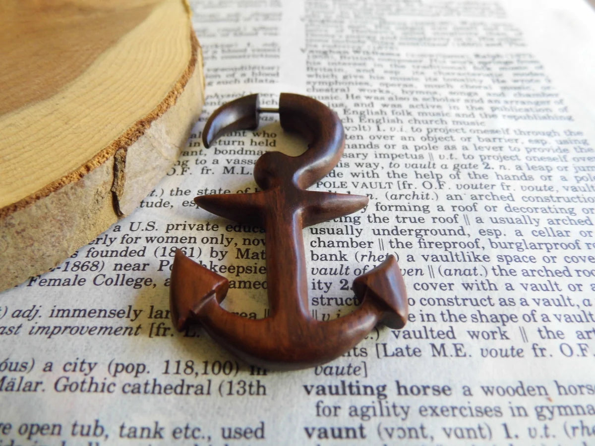 Anchor Wooden Earring Fake Stretcher