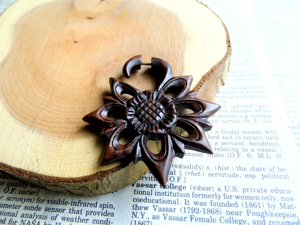 Organic Wood Earring Small Thistle Flower Star