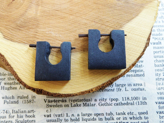 Tiny Square Wood Huggie Hoop Earrings Black