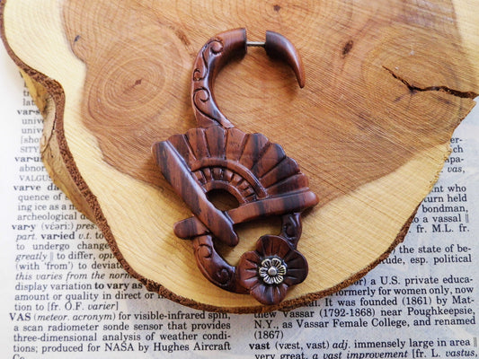 Wooden Earring Carved Fan Feather