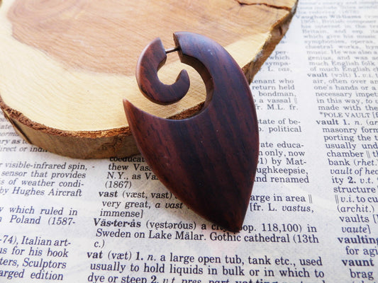 Wood Organic Earring Unisex Hook Faux Gauge Curl