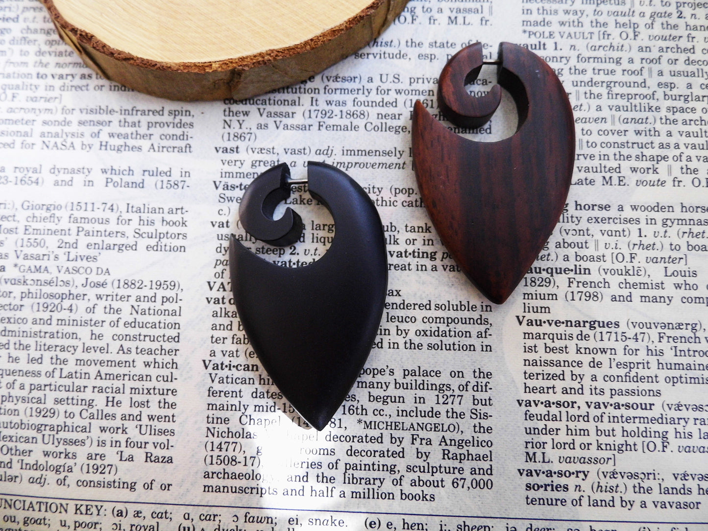 Wood Organic Earring Unisex Hook Faux Gauge Curl