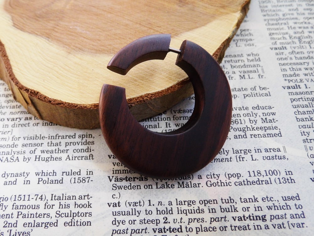 Wood Organic Earring Unisex Hook Faux Gauge Hoop