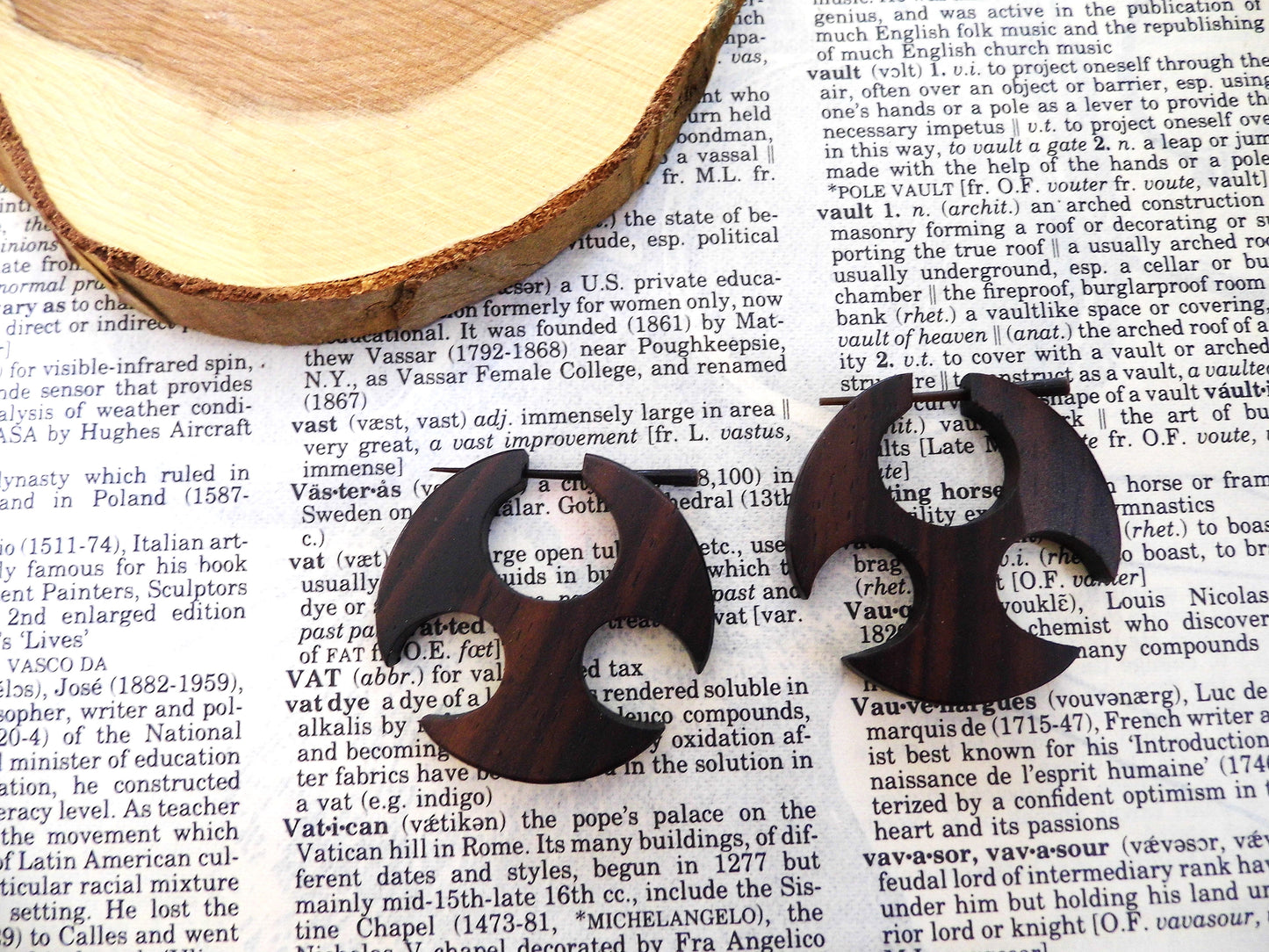 Small Wooden Throwing Star Earrings