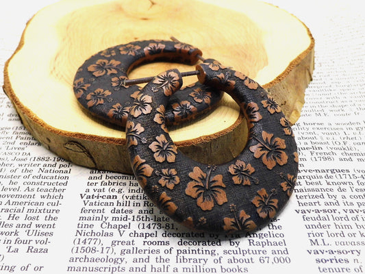 Flower Hoop Large Womens Wood Earrings