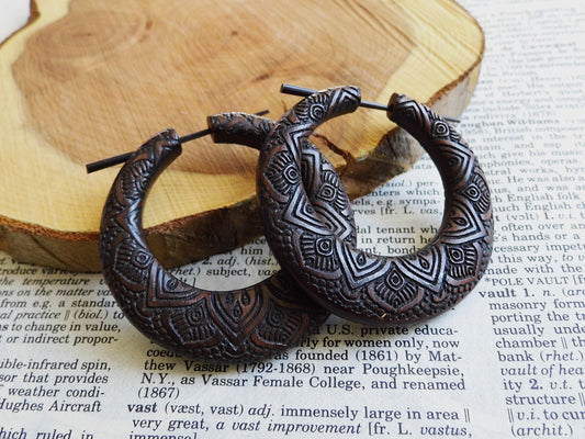 Celtic Fire Hoop Large Womens Wood Earrings