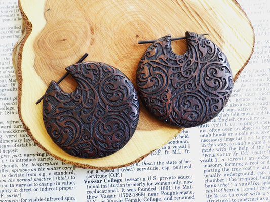 Large Celtic Wood Organic Earrings Unisex