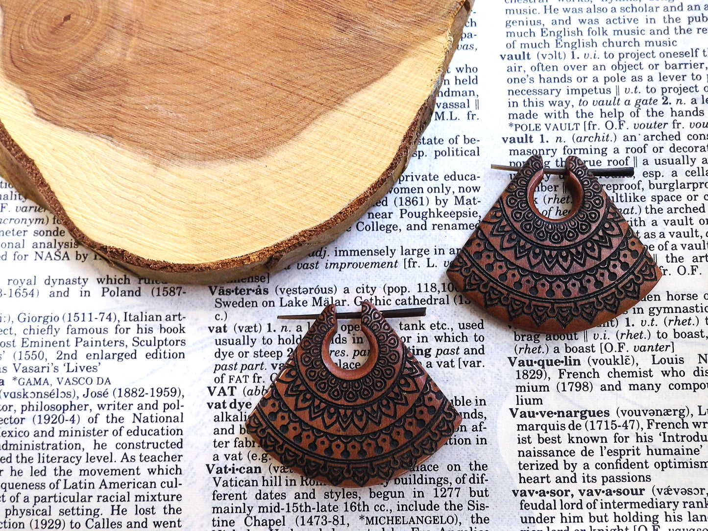 Carved Organic Wooden Earrings Triangle