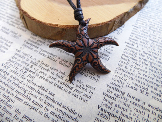 Wooden Pendant Necklace Star Fish