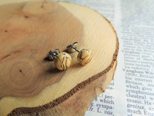 Small White Zebra Wood Stud Earrings