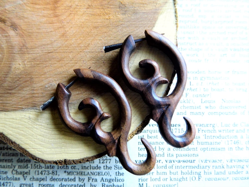 Spiral Hoop Wooden Earrings Large