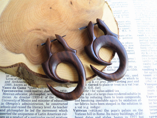 Tribal Hoop Wood Earrings Circle Swirl