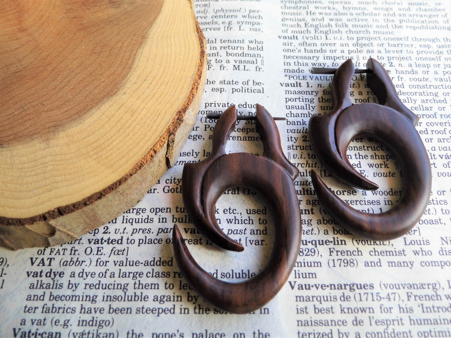 Tribal Hoop Wood Earrings Circle Swirl